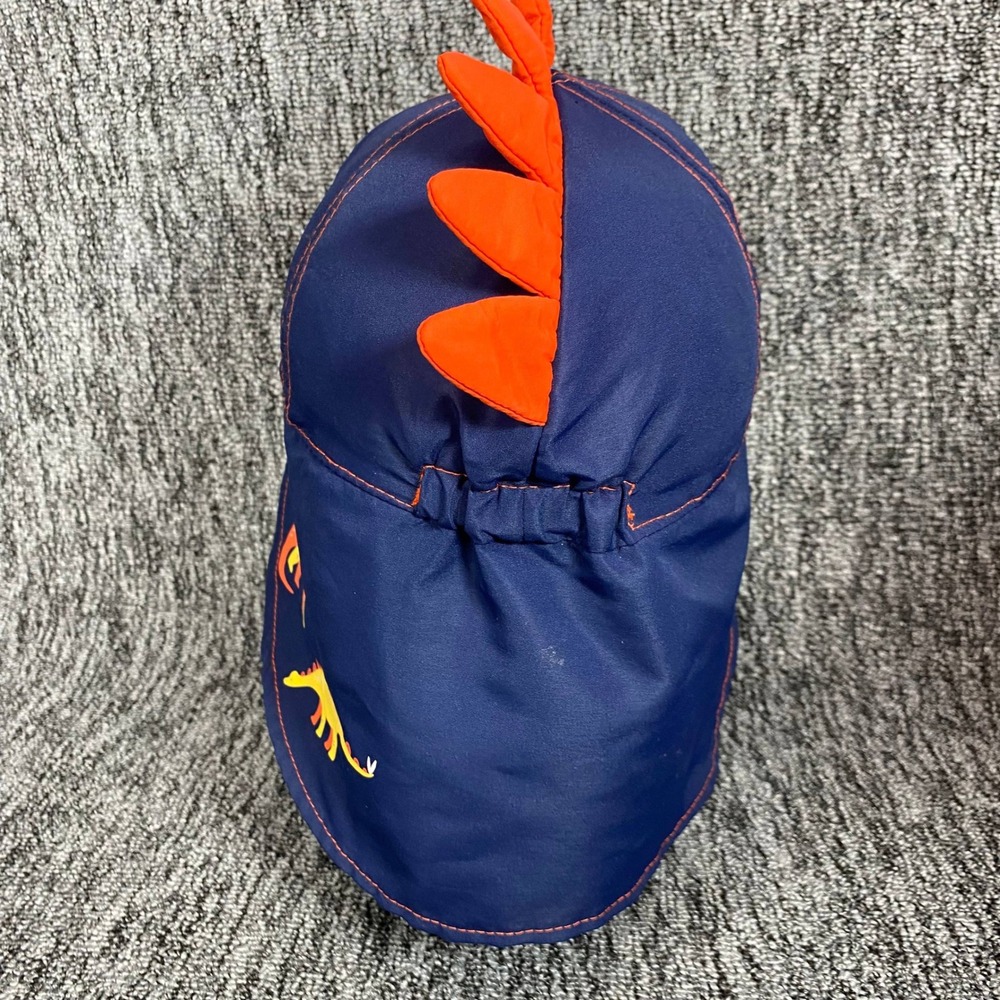 Target Kids Dinosaur Sun Flap Hat Blue Orange Spikes Neck Shade Cap‎ Beach Swim - Picture 5 of 6
